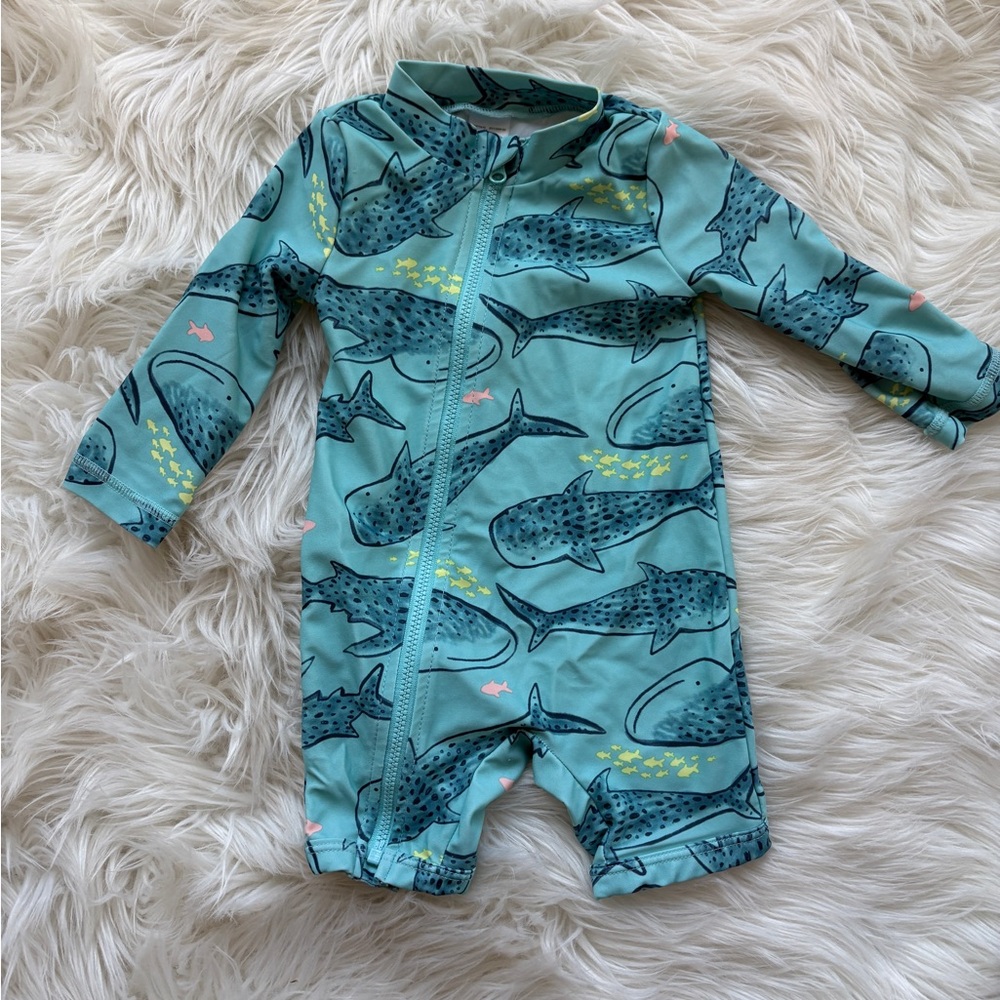 Carter's Blue Shark Print Kids Swim Rashguard